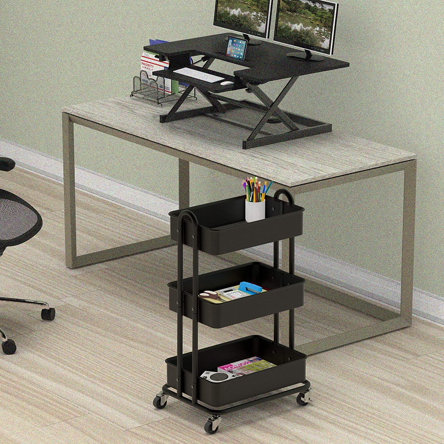 SimpleHouseware Heavy Duty 3-Tier Metal Utility Rolling Cart, Black SimpleHouseware Heavy Duty 3-Tier Metal Utility Rolling Cart, Black